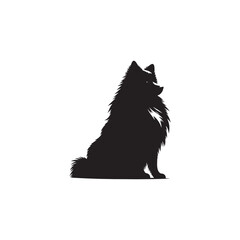 Majestic Icelandic Sheepdog silhouette vector featuring a fluffy double coat, curled tail, pointed ears, alert expression, and sturdy stance—perfect for Nordic dog lovers and graphic design projects.
