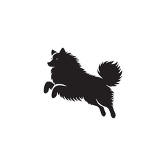 Majestic Icelandic Sheepdog silhouette vector featuring a fluffy double coat, curled tail, pointed ears, alert expression, and sturdy stance—perfect for Nordic dog lovers and graphic design projects.
