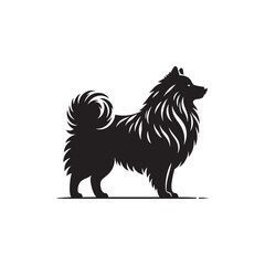 Majestic Icelandic Sheepdog silhouette vector featuring a fluffy double coat, curled tail, pointed ears, alert expression, and sturdy stance—perfect for Nordic dog lovers and graphic design projects.
