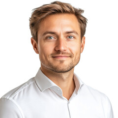 Professional portrait of a young businessman in a studio setting emphasizing confidence and approachability