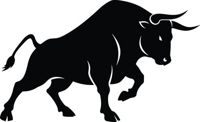 Simple Black Silhouette of Angry Bull Powerful Muscular Minimalist Digital Art

