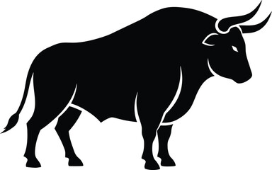 Black Bull Silhouette Robust Powerful Stance Horns Minimalist Stylized Illustration

