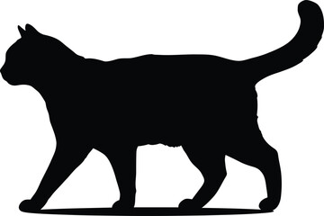 Black Cat Silhouette Walking Detailed High Contrast Photorealistic Feline Illustration

