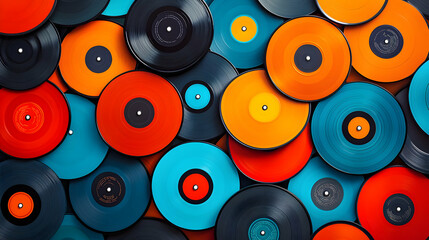 Vibrant Collection of Vinyl Records in Various Colors and Styles