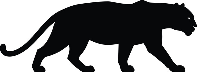Panther Silhouette Realistic Black Animal Illustration Dark Feline Prowling Detailed Big Cat Outline Dramatic Lighting High Contrast Sharp Edges

