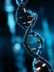 3D rendered illustration of a DNA double helix against a blue background