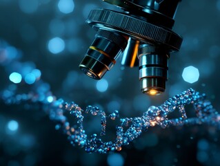 Scientific Exploration: Microscope Close Up Examining a DNA Strand in Detail