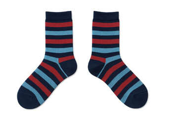 Vibrant striped socks floating against transparent backdrop, highlighting playful fashion accessory with graphic design potential