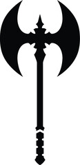 Fantasy Dark Silhouette Double Bladed Axe Dramatic High Contrast Black and White Illustration Minimalist Gothic Design

