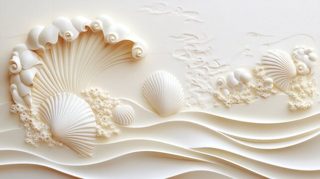 Ornate, decorative seashell design on a white surface.