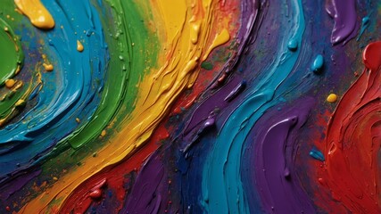 Vibrant Abstract Painting Created With Thick Layers of Colorful Oil Paint in Various Swirling Patterns Resembling a Lively Burst of Colors