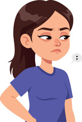 Obraz premium Young Woman Wearing Purple Shirt with Displeased Expression Vector Illustration 