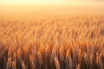 Naklejka premium Golden wheat field illuminated by warm sunlight, showcasing the abundance of nature and the beauty of a harvest season.