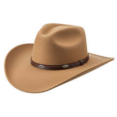 Tan cowboy hat with leather band on transparent background