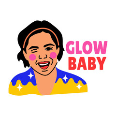 A flat style sticker of glow skin with typography