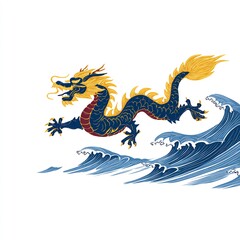 Eastern-Style Dragon Flying Over Waves