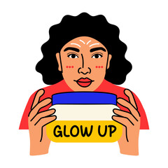 A flat style sticker of a girl showing her bright look