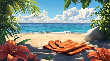 Tropical beach scene illustration
