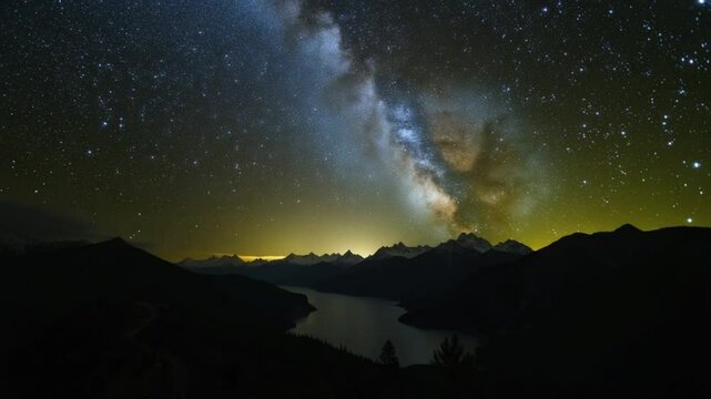 8K Stars in the sky passing from day to night in the mountains