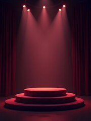 stage with red curtains and spotlight