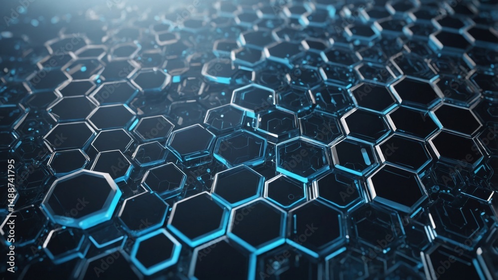 Poster intricate hexagonal patterns create a visually striking design on a dark background, showcasing mode