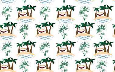 Obraz premium Tropical Island Palm Tree and Hammock Pattern
