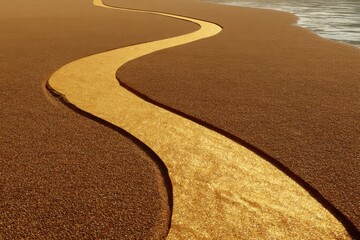 Obraz premium Golden river curving through sandy beach.