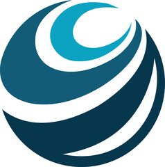 Abstract Globe Logo with Swirling Waves in Shades of Blue