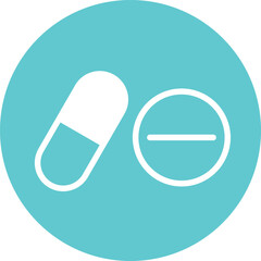 White Line Pill and Tablet Icon on Blue Circle Background