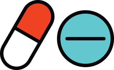 Colorful Capsule and Tablet Icon Illustration for Medical Use