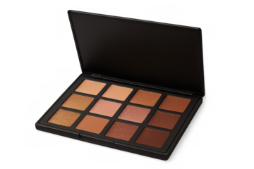 Vibrant eyeshadow palette featuring rich brown tones, showcasing professional-grade makeup color range for beauty experts