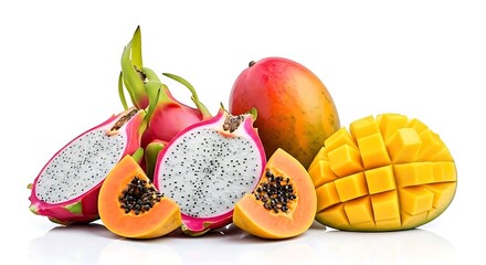 mix fruits on white background