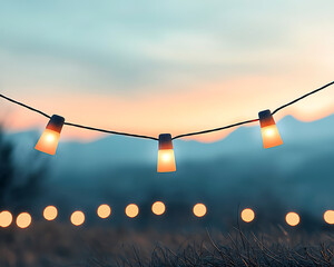 Sunset Lights Mountain Landscape.