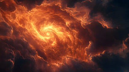 Fiery Galaxy Swirl in Dramatic Clouds of Orange and Red Hues