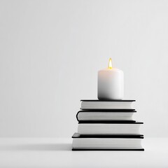 Books Stacked with Candle on Top 