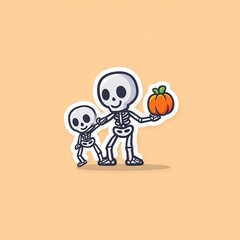 cartoon skeleton dancing with pumpkin