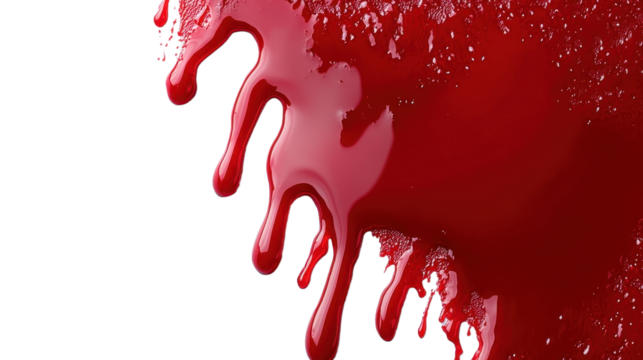 Red paint drip splash isolated on transparent background. PNG