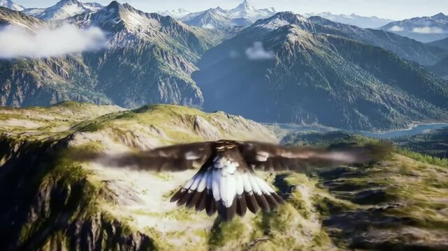 Majestic bird soaring over mountain peaks