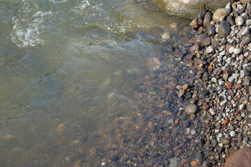 Sandy and gravel river banks.Clear mountain rivers.For graphic design,3D rendering and banner backgrounds