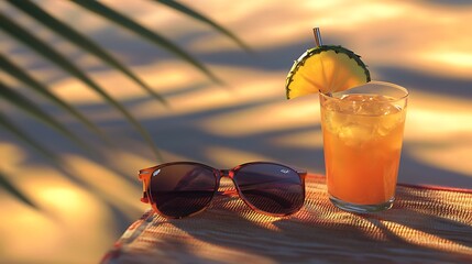 Tropical sunset cocktail on beach