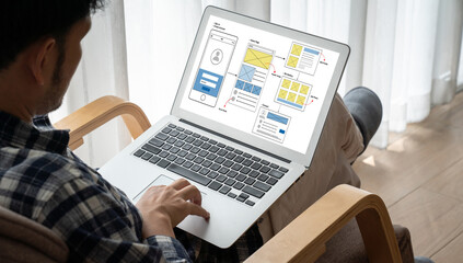 UX UI design process for modish mobile application and website . Creative prototype of wireframe...