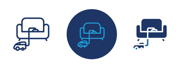 Set of 5 pixel perfect colored Furniture dry cleaning icon with 1 unexpanded, 1 silhouette,  Sofa with spray or bubbles indicating upholstery cleaning.