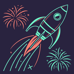 Futuristic fireworks icon with holographic glow and digital effects