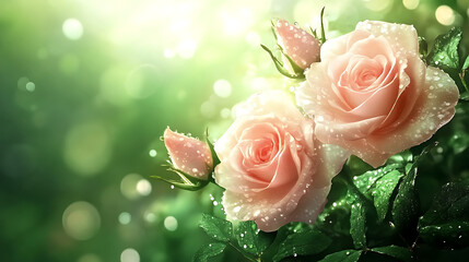 Garden roses blooming in soft sun glow high resolution picture