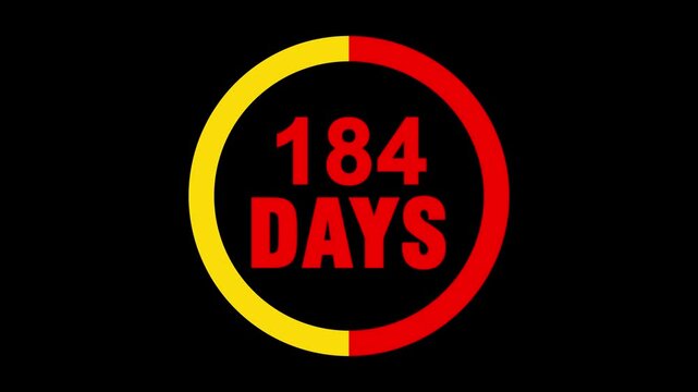 365 days Countdown 2D animated motion graphics three hundred sixty five running numbers counting day, 0 to 365 days, zero to 365. 4K HD red text video animation with chroma key transparent background.