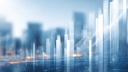 Abstract digital cityscape with glowing financial charts and graphic elements representing growth and innovation in an urban environment