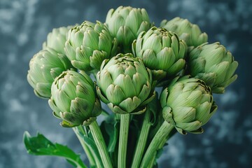 Obraz premium A cluster of fresh artichokes on a stem isolated against a transparent backdrop