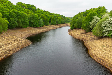 Leighton Reservoir, Nidderdale, North Yorkshire in May 2025 with very low water levels following an...