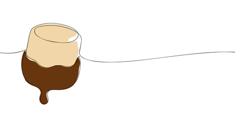 A single line drawing of a marshmallow dipped in chocolate. Continuous line a chocolate covered marshmallows icon in color. One line icon. Vector illustration.
