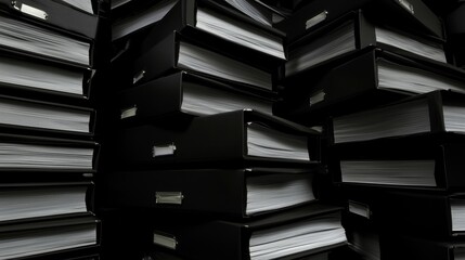 A stack of binders with labels.